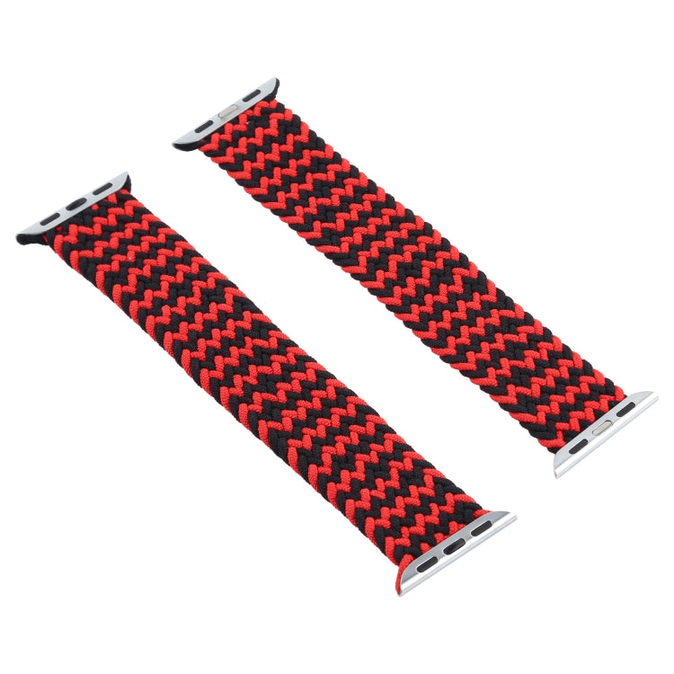 Pair of red and black zigzag braided watchbands with metal adapter ends