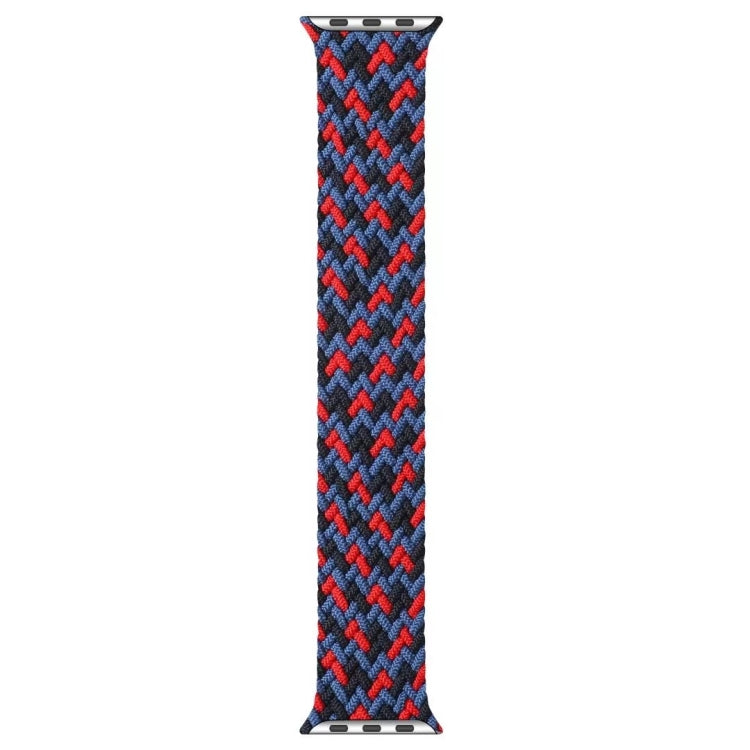 Blue and red zigzag braided nylon watchband strap with single loop, full view