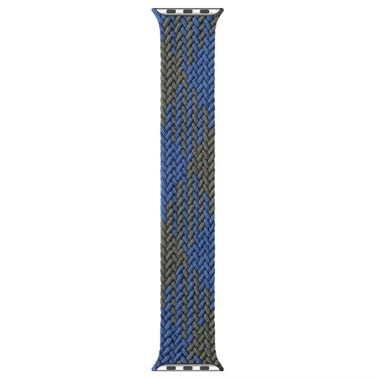 Blue and gray chevron braided nylon watchband strap with single loop, full view