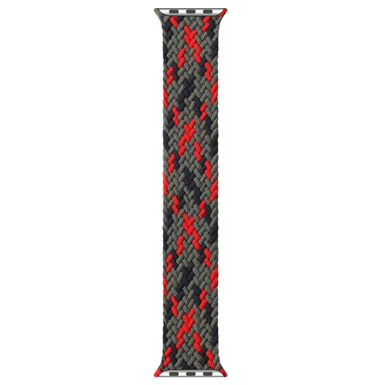 Charcoal and red chevron braided nylon watchband strap with single loop, full view