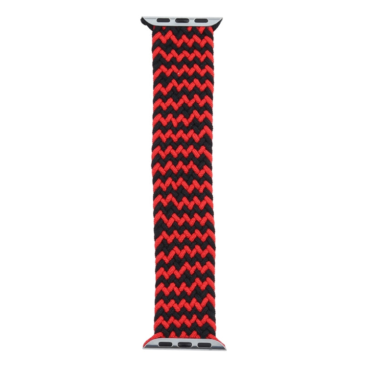 Red and black braided single-loop watchband with zigzag pattern