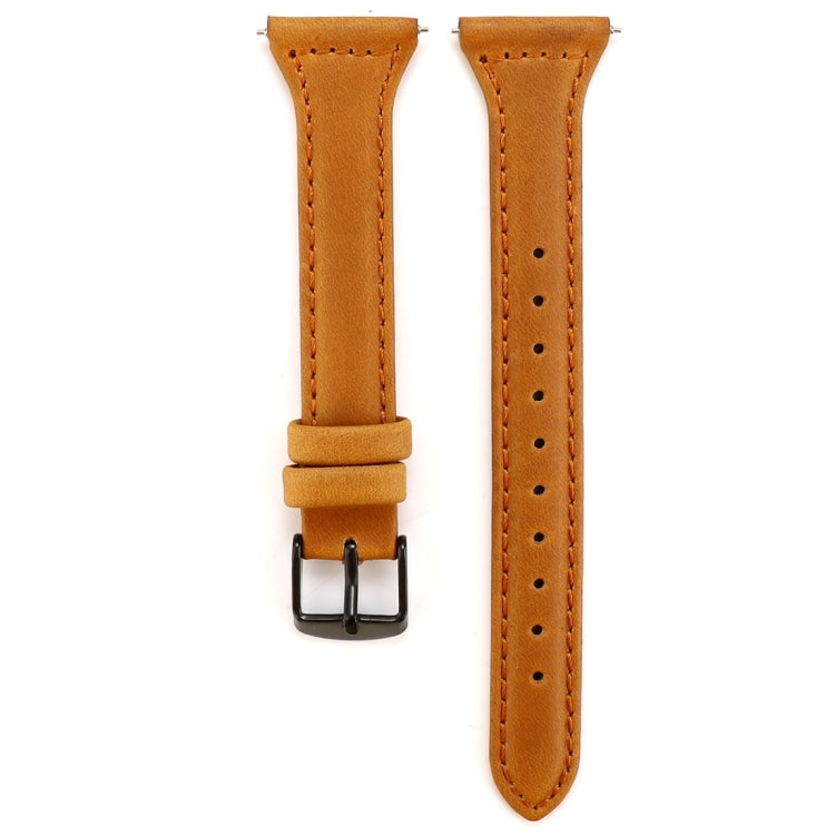 Light brown leather Fitbit Versa strap with metal buckle and row of adjustment holes