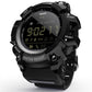 Black sports smartwatch close-up with round LCD display and three side buttons