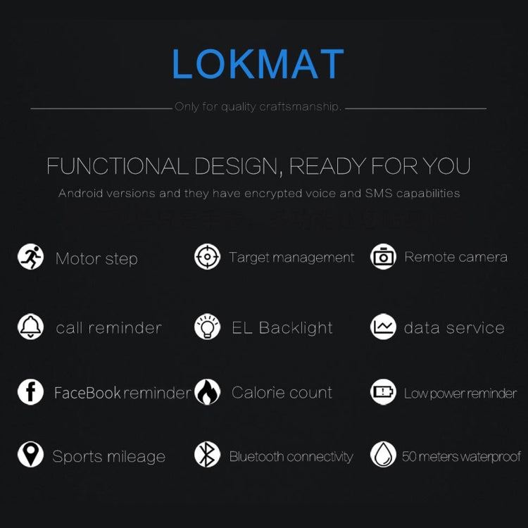 Black sports smartwatch with strap, showing circular LCD interface and app icons