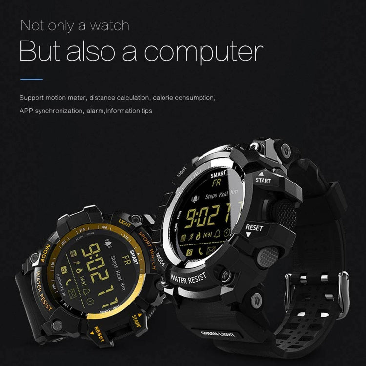 Two black sports smartwatches side by side with round LCD displays