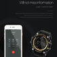 Black smartwatch with large digital LCD and black strap beside smartphone notification