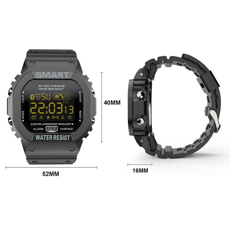 Black waterproof smartwatch with strap size dimensions diagram