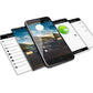 Smartwatch interface screens shown on three smartphones