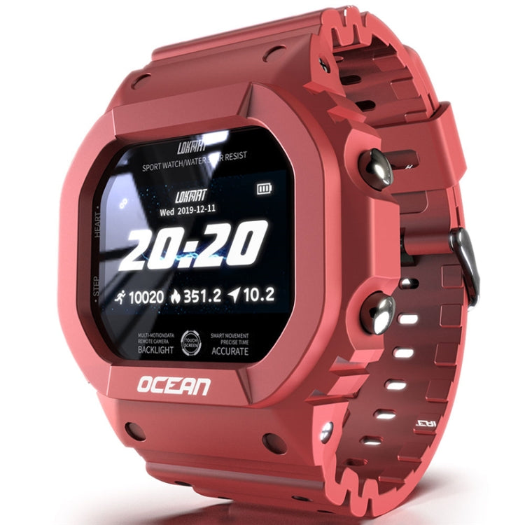 Wine red smartwatch with round TFT touchscreen and rugged perforated silicone strap