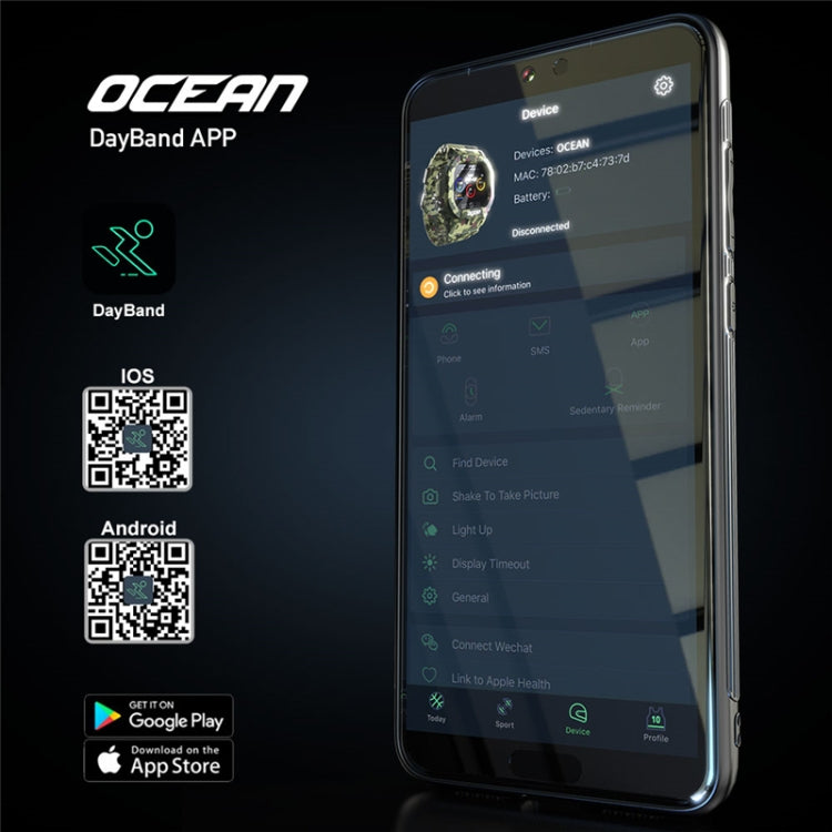 Smartwatch app connection display with a smartphone showing Bluetooth status