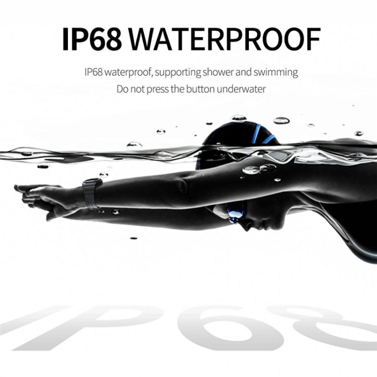 Waterproof smartwatch shown with water splash effects and IP68 text