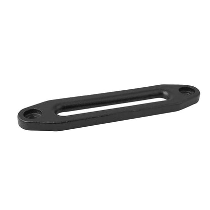 Black aluminum fairlead with curved slot and two mounting holes