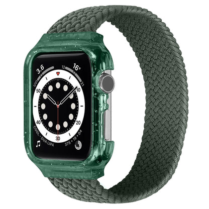 Dark olive green braided watch strap with protective case for Apple Watch