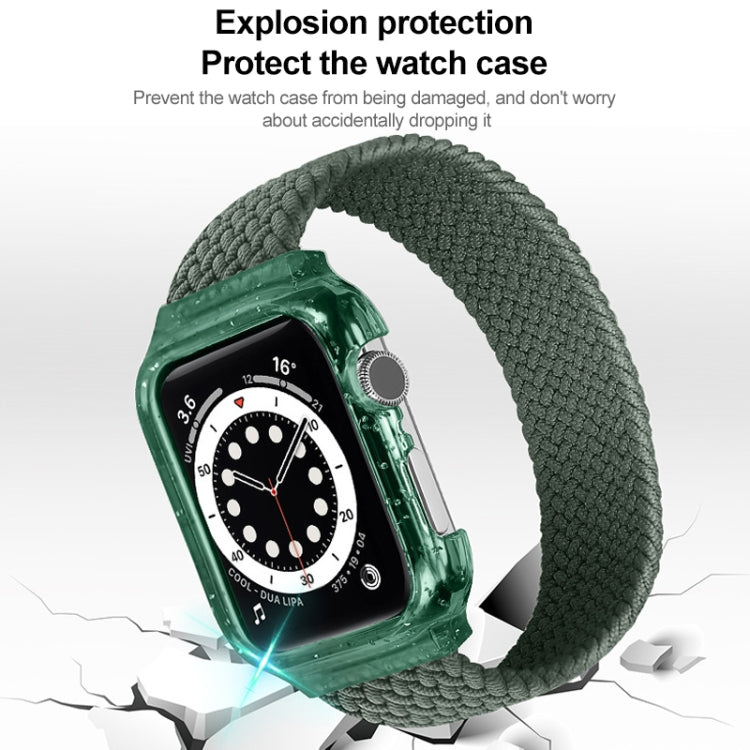 Dark olive green braided watch strap with clear protective case frame for Apple Watch