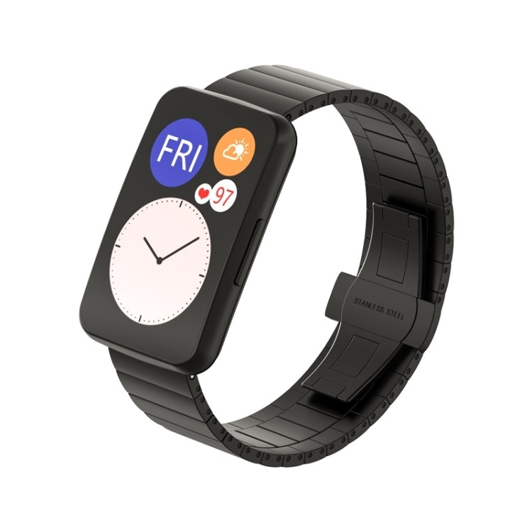 Black stainless steel metal link replacement watch strap with smartwatch connected band