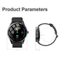 Black smartwatch front and side views with round case and silicone band