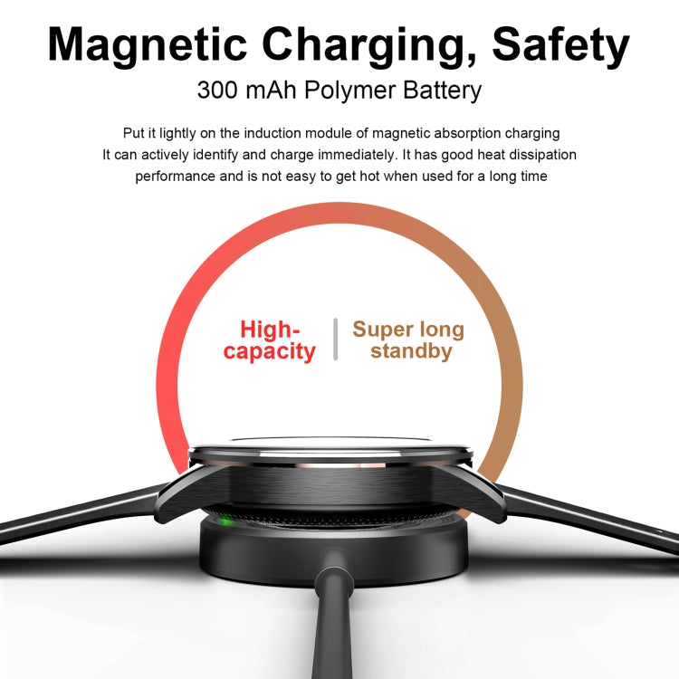 Smart watch resting on a magnetic charging dock with a power cable