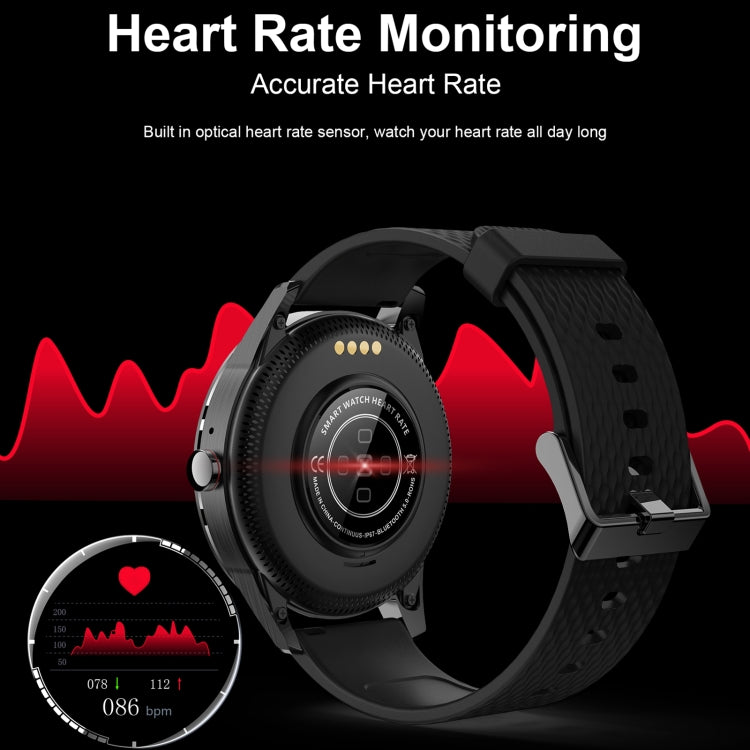 Black smartwatch heart-rate monitoring sensor view with pulse display on screen