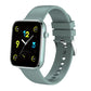 Light green smartwatch with square touch screen, silver bezel and silicone strap