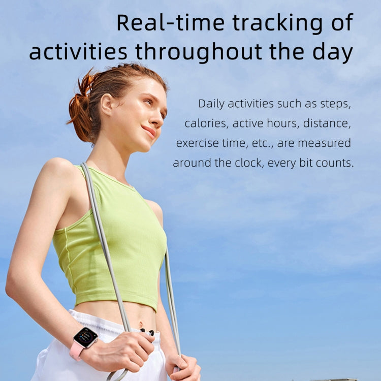 Black smartwatch worn on wrist with active fitness display