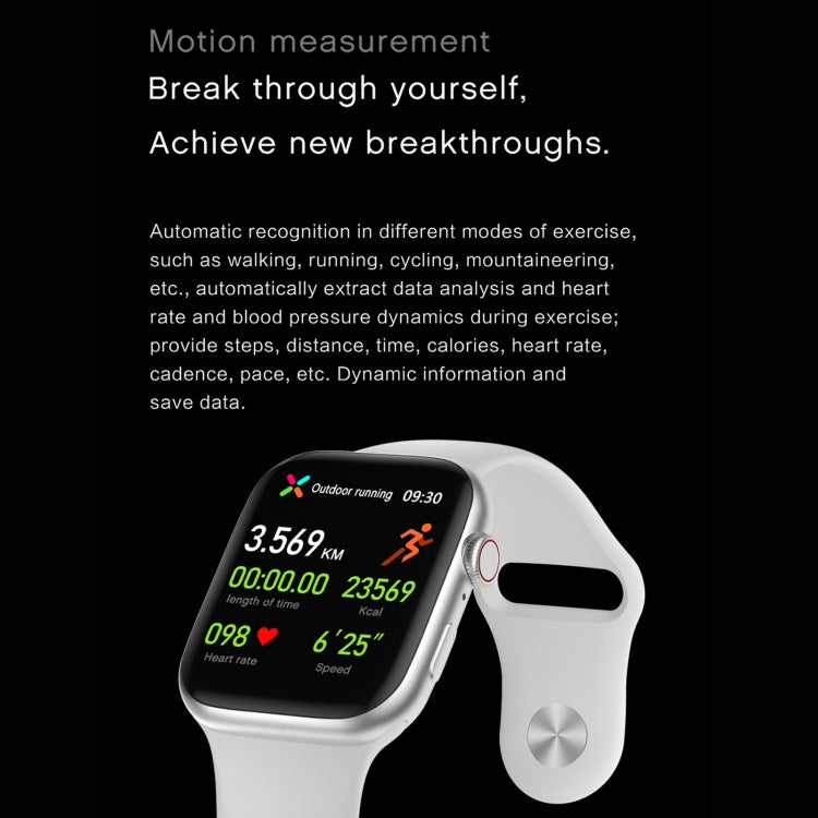 Waterproof smart watch with white strap showing motion stats: 3.569 km