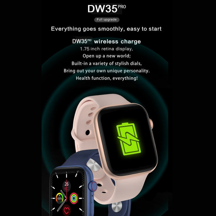Smartwatch with rose-gold case and light pink strap, paired with blue band model
