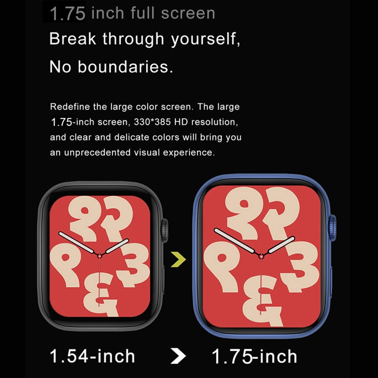 Smartwatch display comparison showing red icons on 1.75-inch color screen