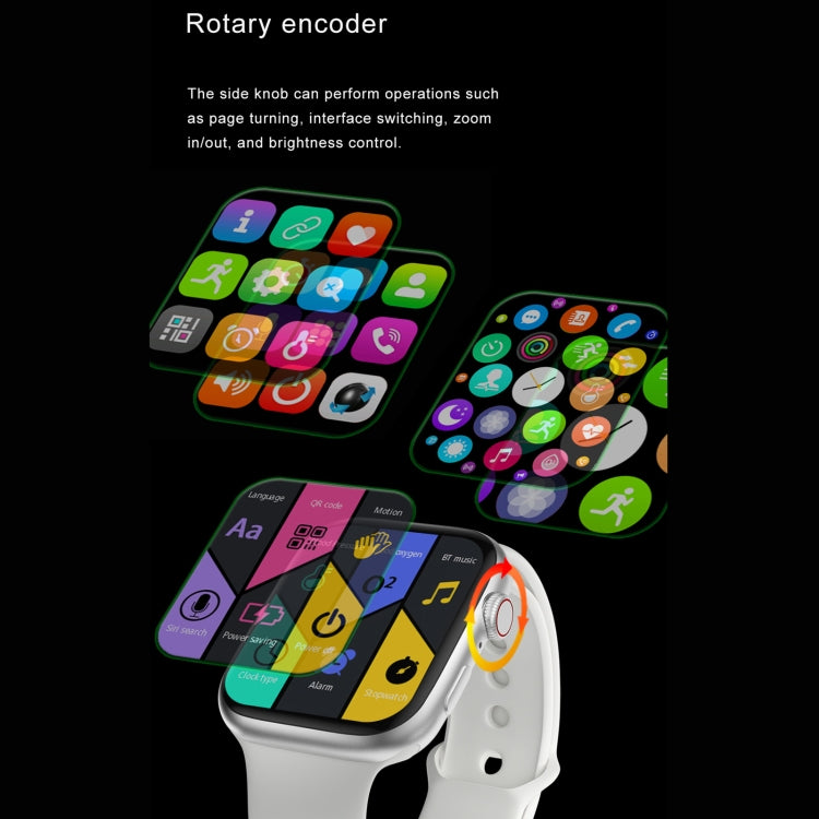 Waterproof smart watch with white strap, color touchscreen apps and side control knob