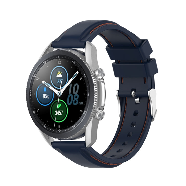 Dark blue silicone watch strap band with metal buckle and pin holes