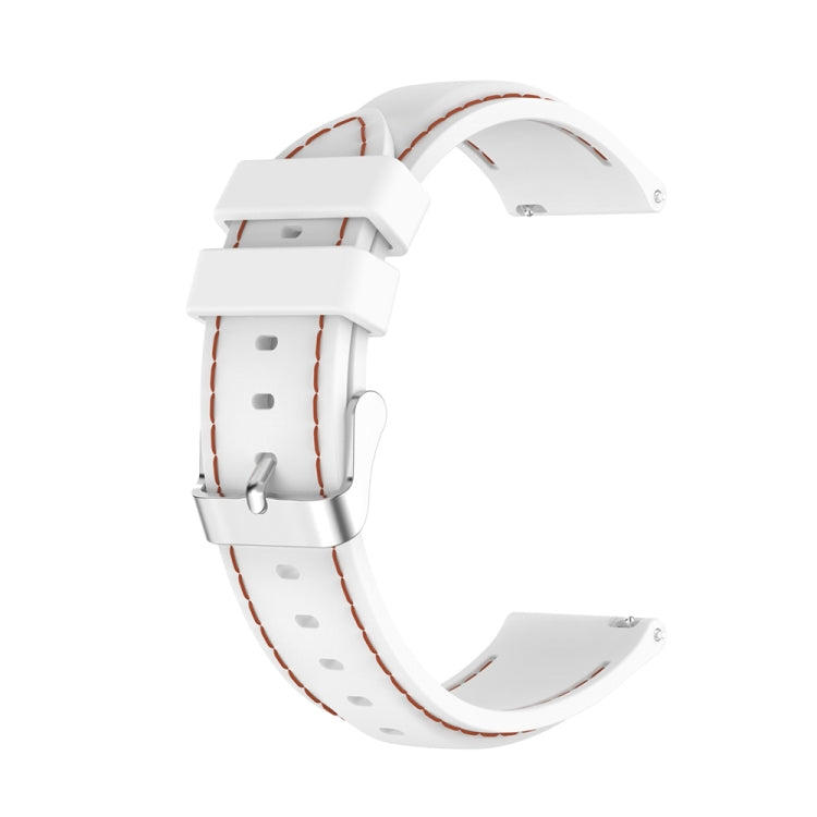 White 22mm silicone watch strap with pin buckle and perforations, rust-orange contrast stitching