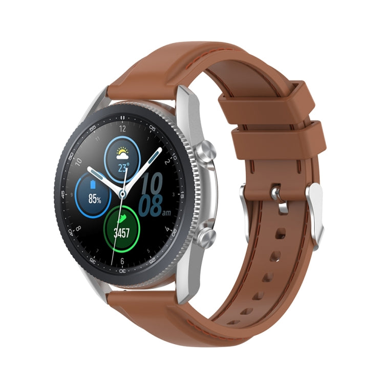 22mm silicone watch strap, brown with orange edge stitching