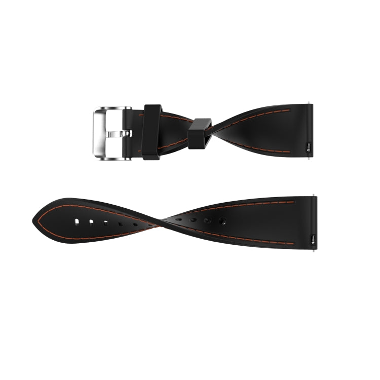 22mm silicone watch strap pieces, black with orange edge stitching