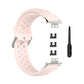 Light pink perforated silicone watch strap with clasp, replacement adapters, and pin tool.