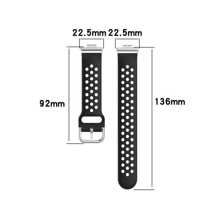 Black perforated silicone watch strap size diagram with 136mm length
