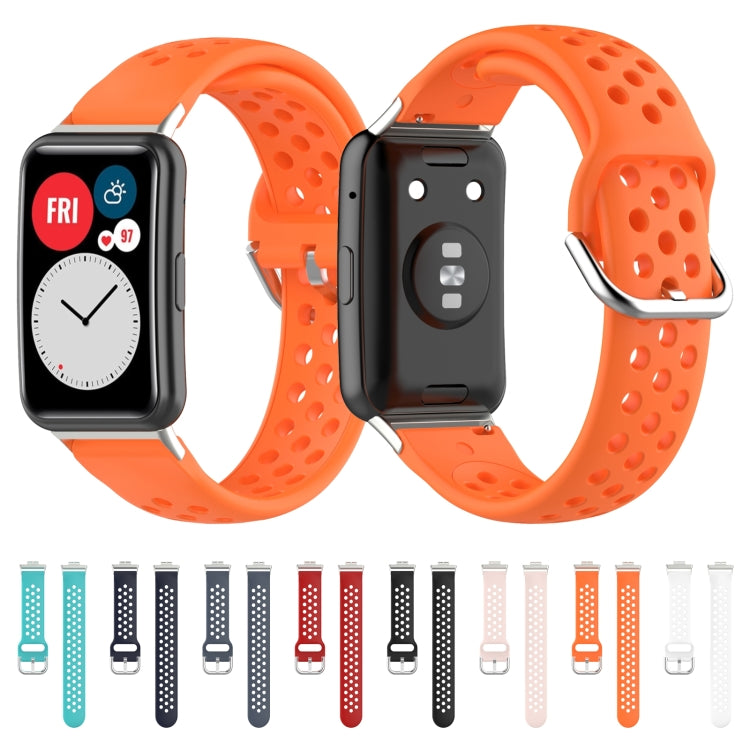 Replacement silicone watch straps set, perforated design; orange straps shown
