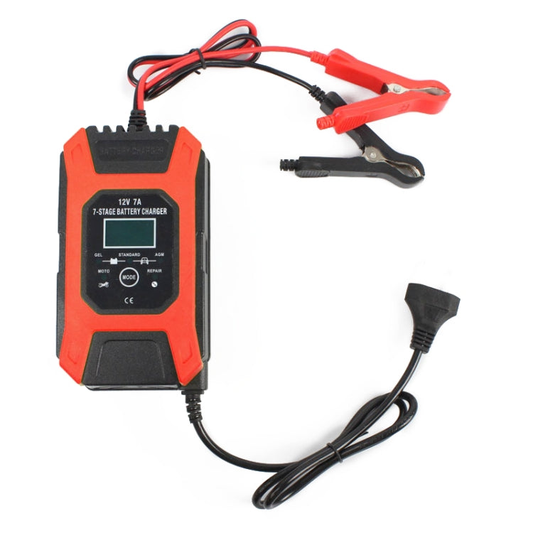 Orange 12V battery charger with leads and red/black alligator clips set