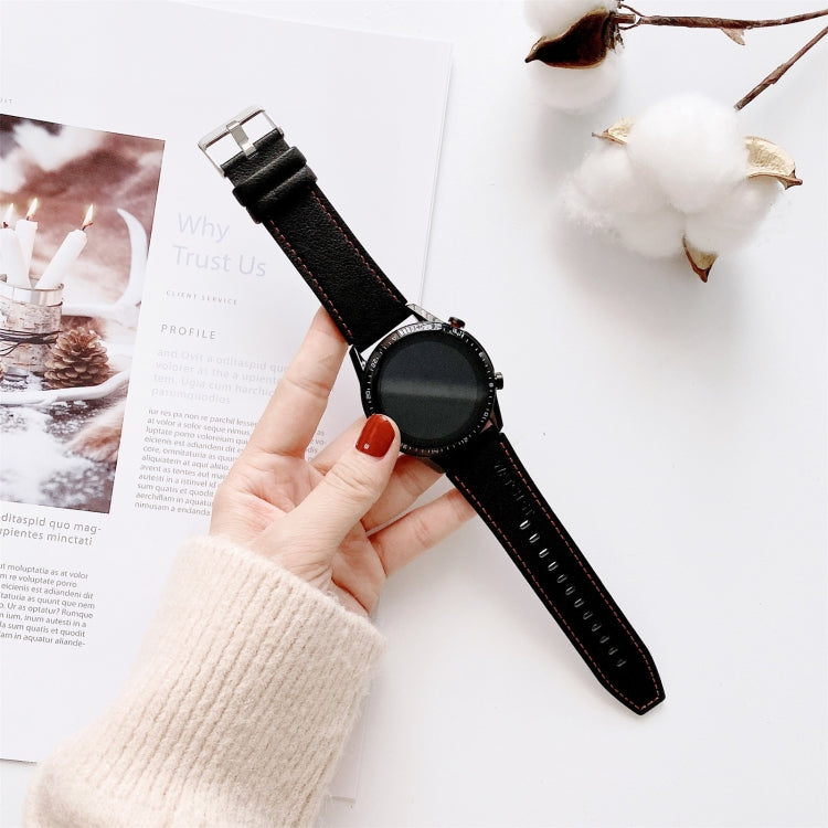 Huawei Watch GT2 Pro litchi-texture leather strap, black with metal buckle and perforations