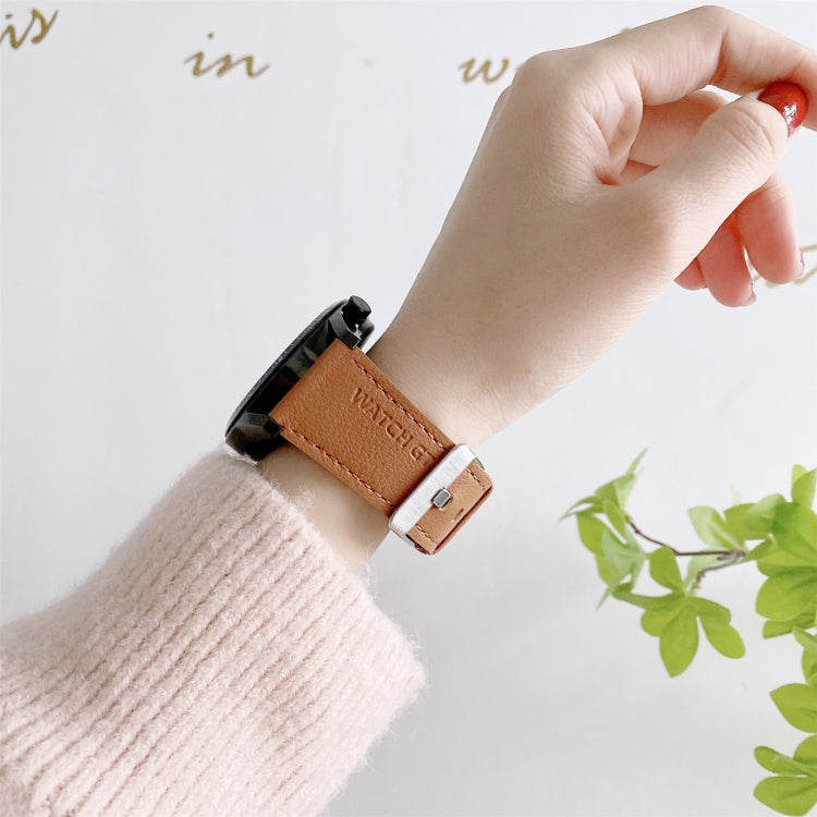 Huawei Watch GT2 Pro litchi-texture leather strap, tan with metal buckle and stitching holes
