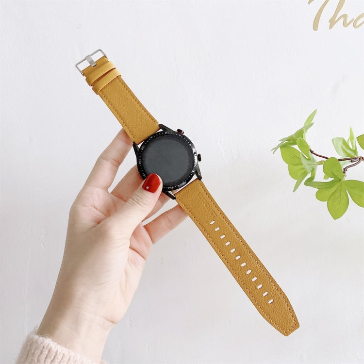 Huawei Watch GT2 Pro litchi-texture leather strap, yellow with metal buckle and strap holes