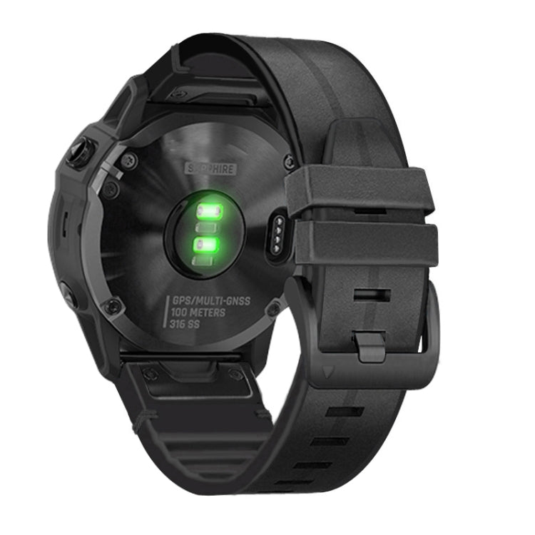 Black silicone and leather watch strap with quick-release buckle and textured sides