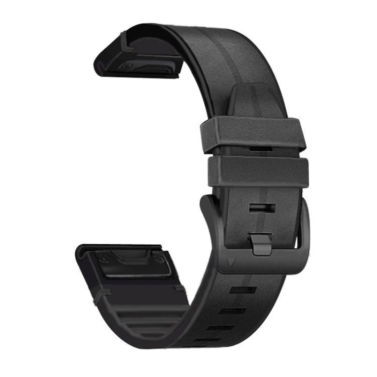 Dark grey silicone and leather watch strap with quick-release buckle and keeper
