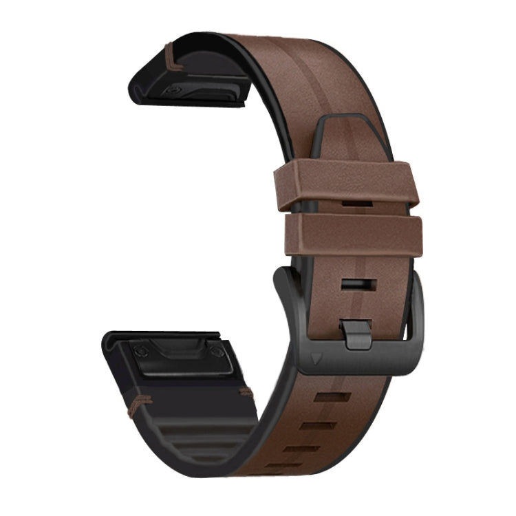 Coffee brown silicone and leather watch strap with quick-release buckle