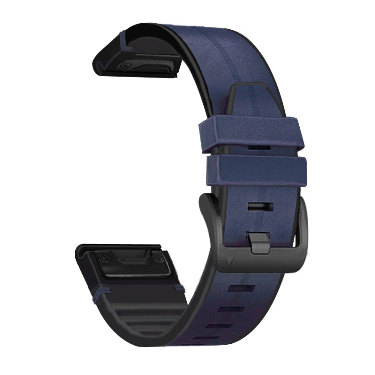 Blue silicone and leather watch strap with quick-release buckle and keeper