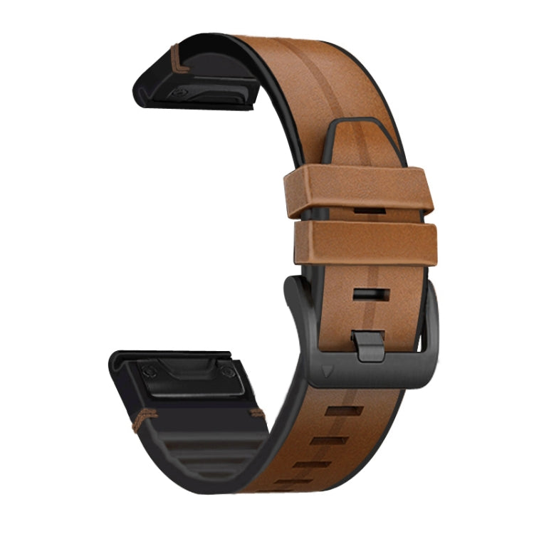 Brown silicone and leather watch strap with quick-release buckle and keeper
