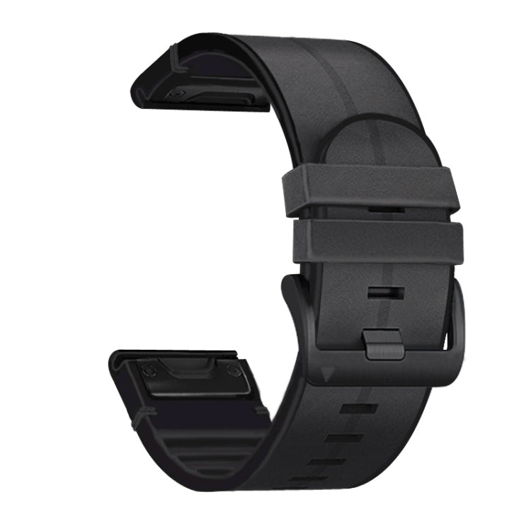 Charcoal black silicone and leather watch strap with quick-release buckle