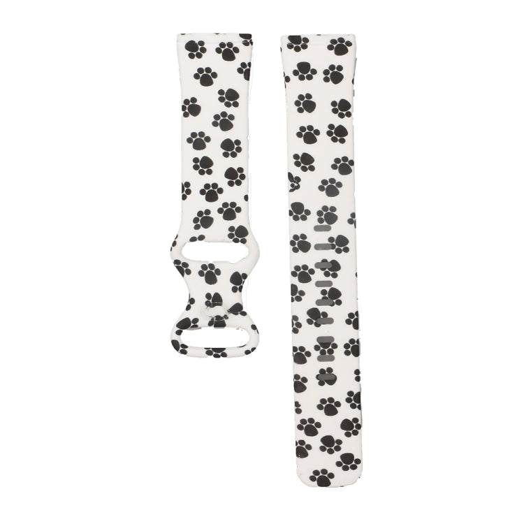 White paw-print replacement watchband strap set for Fitbit Versa size S, front and back view
