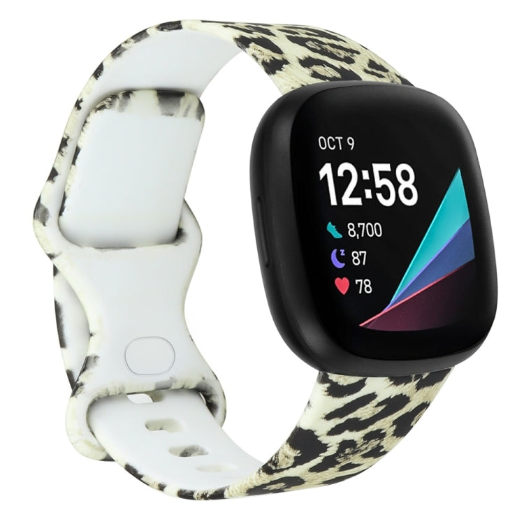 Printed watchband strap with white base and black animal print pattern, with black smartwatch case