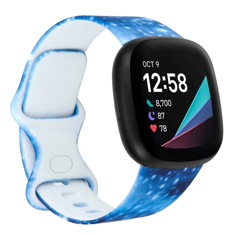 Fitbit Versa replacement watchband, size S; blue marbled silicone strap with black bezel watch
