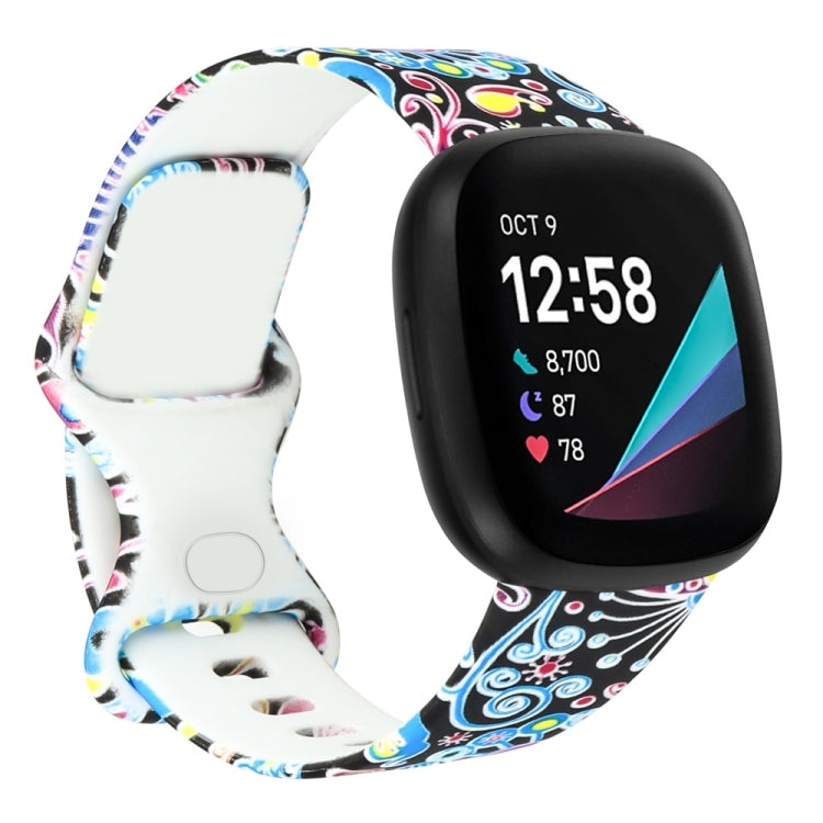 Fitbit Versa replacement watchband, size S; colorful swirl silicone strap with black bezel watch