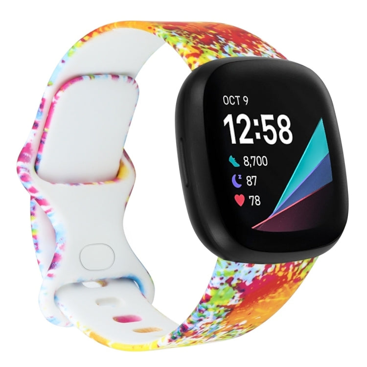 Fitbit Versa replacement watchband, size S; rainbow splatter silicone strap with black bezel watch